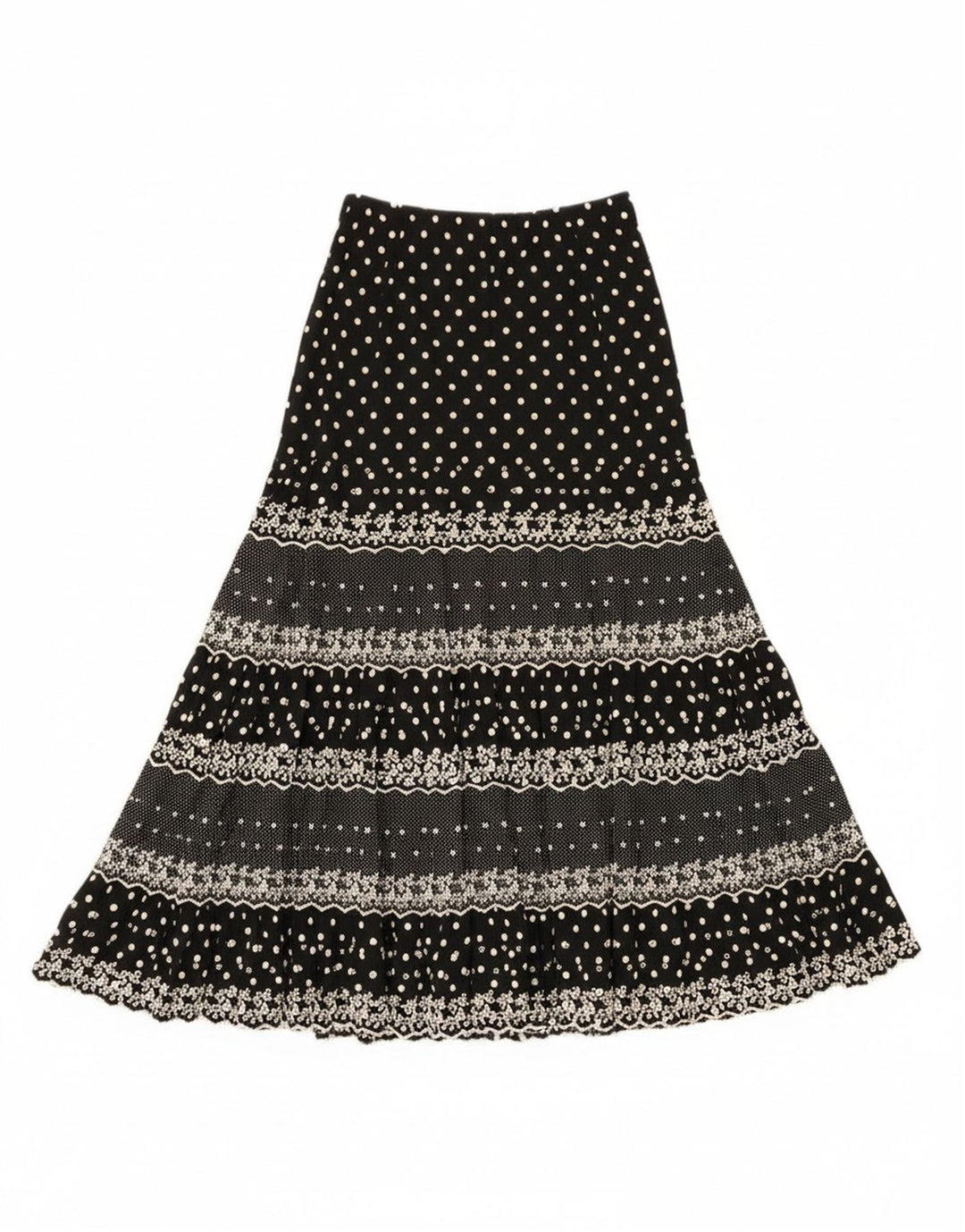 jupe gitane vintage femme W28 moyen noir tacheté