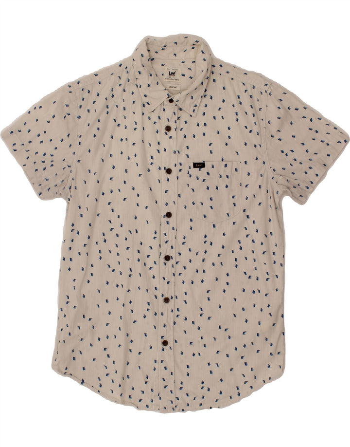 LEE Mens Abstract Pattern Short Sleeve Shirt Small White Cotton Vintage Lee and Second-Hand Lee from Messina Hembry 
