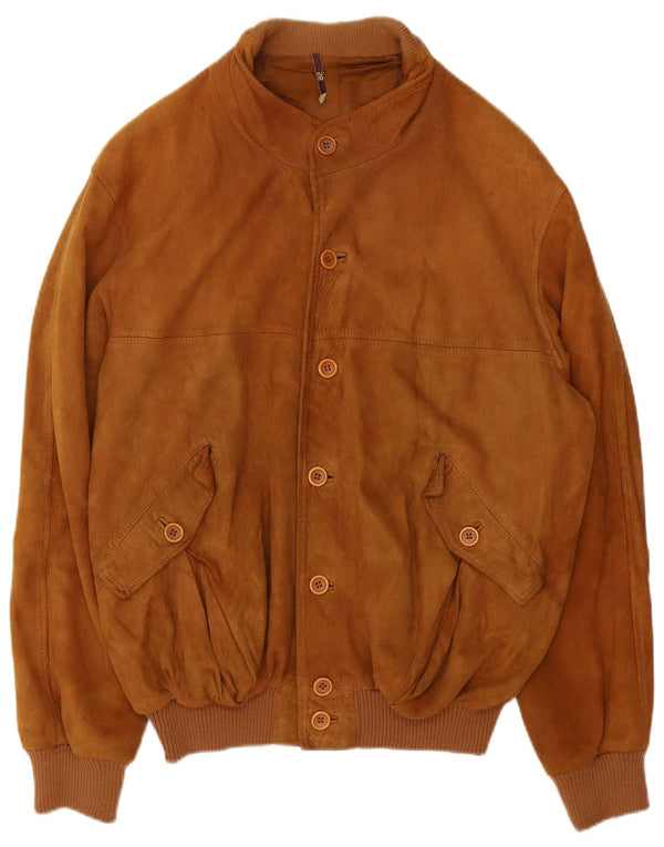 vintage Mens Suede Bomber Jacket UK 40 Grand Cuir Brun