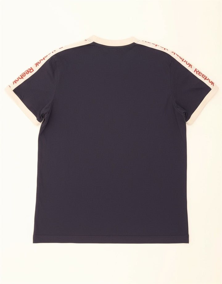 REEBOK Mens Graphic T-Shirt Top Medium Navy Blue Colourblock Cotton