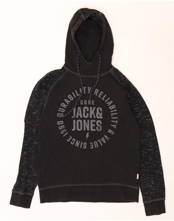 Jack & Jones Mens Graphic Hoodie Jumper Medium Black Flecked Cotton