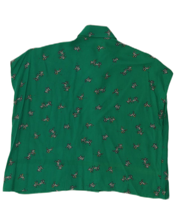 vintage Womens Crop Graphic Chemise sans manches Blouse UK 12 Vert moyen