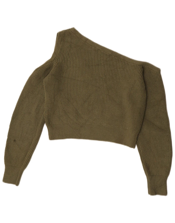 Zara Pull court à une épaule et col bateau pour femme UK 12 Kaki moyen