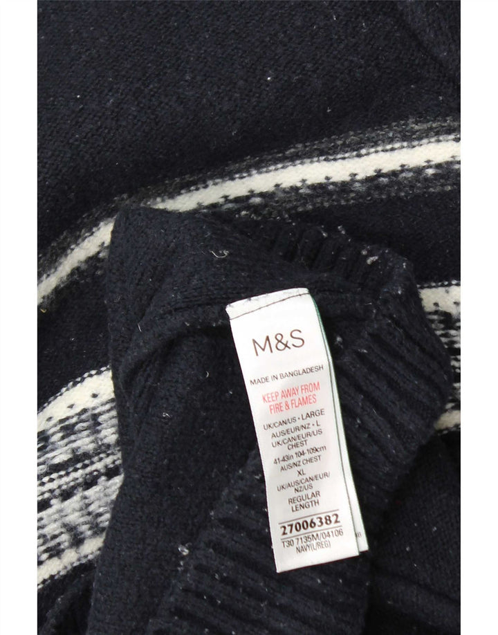 Marks & Spencer Pull à col zippé pour homme Large Bleu marine rayé