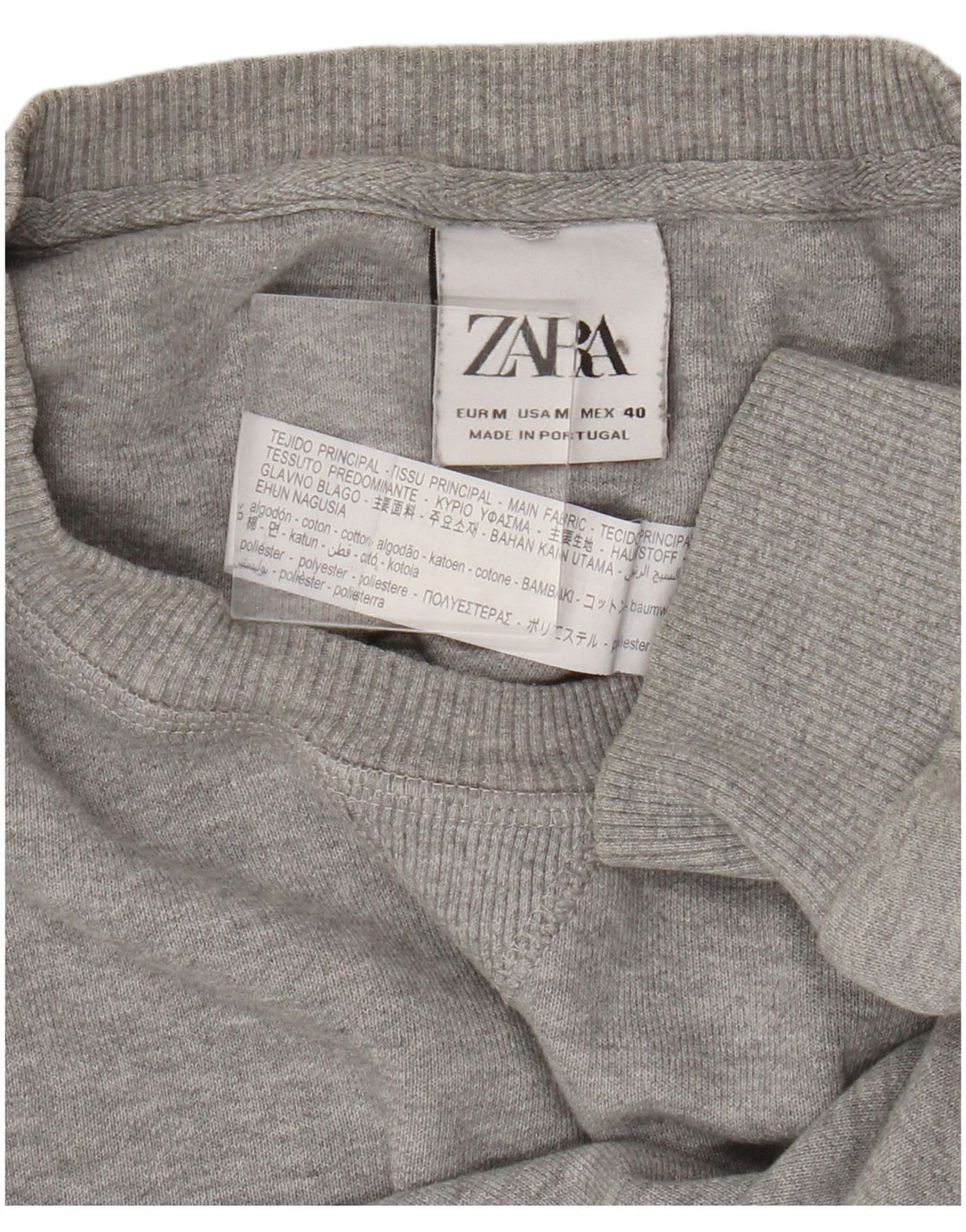 Zara Pull Col Rond Homme Gris Moyen Coton