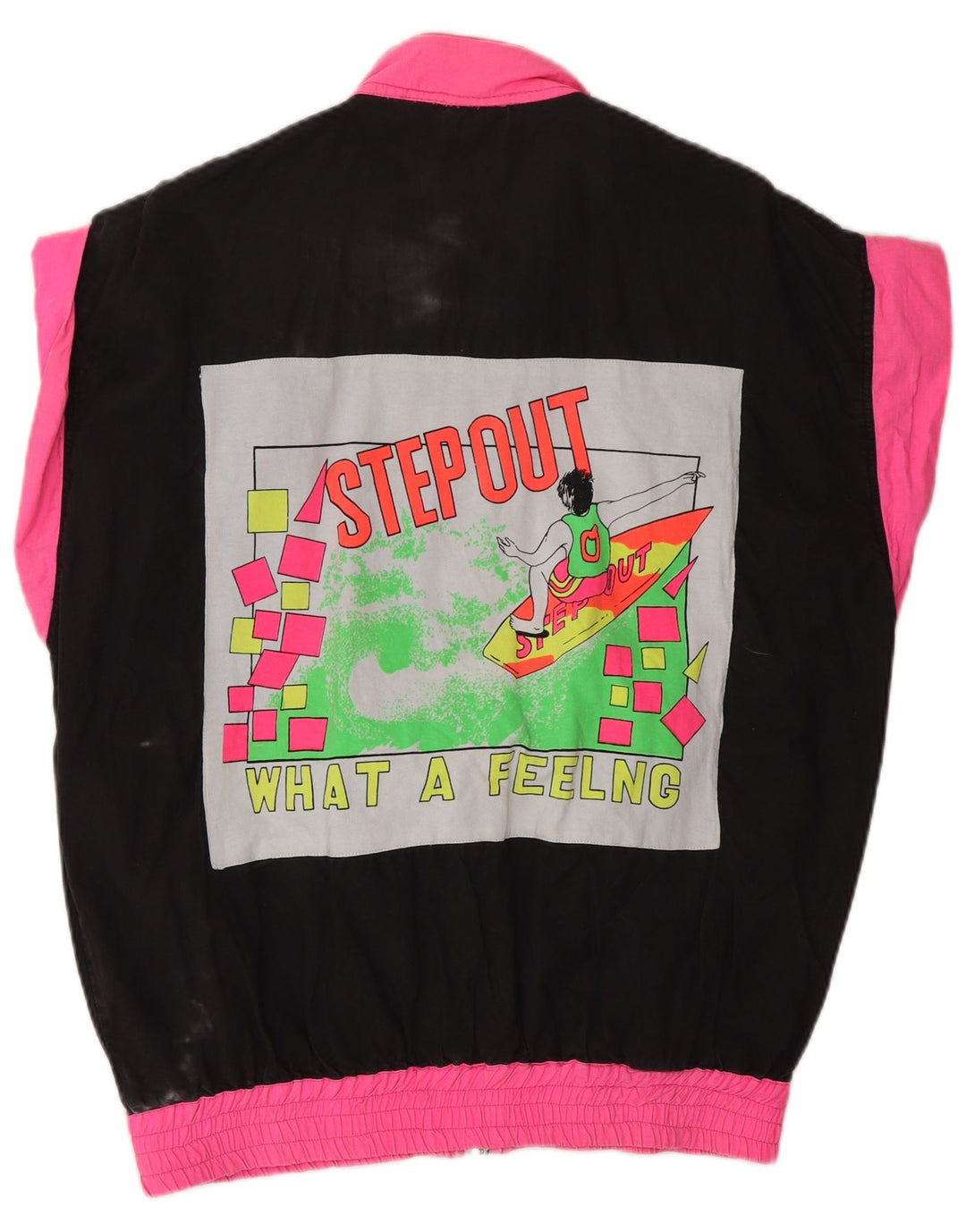 VINTAGE Femmes Graphique Survêtement Top Veste UK 18 XL Noir Colourblock