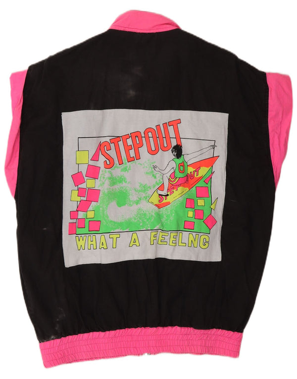 VINTAGE Femmes Graphique Survêtement Top Veste UK 18 XL Noir Colourblock