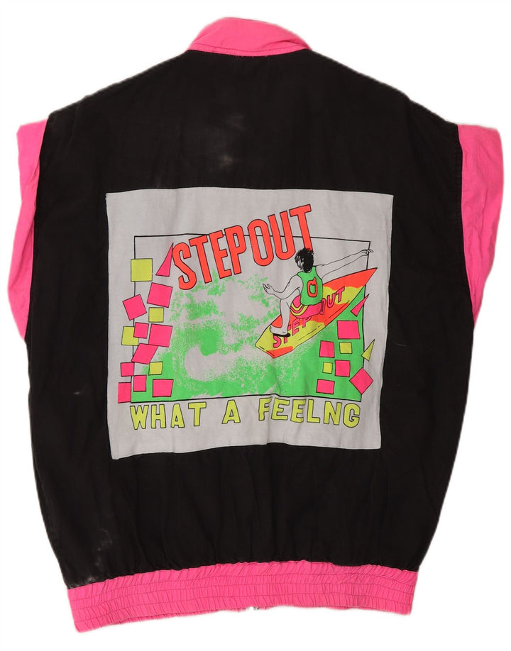 VINTAGE Femmes Graphique Survêtement Top Veste UK 18 XL Noir Colourblock