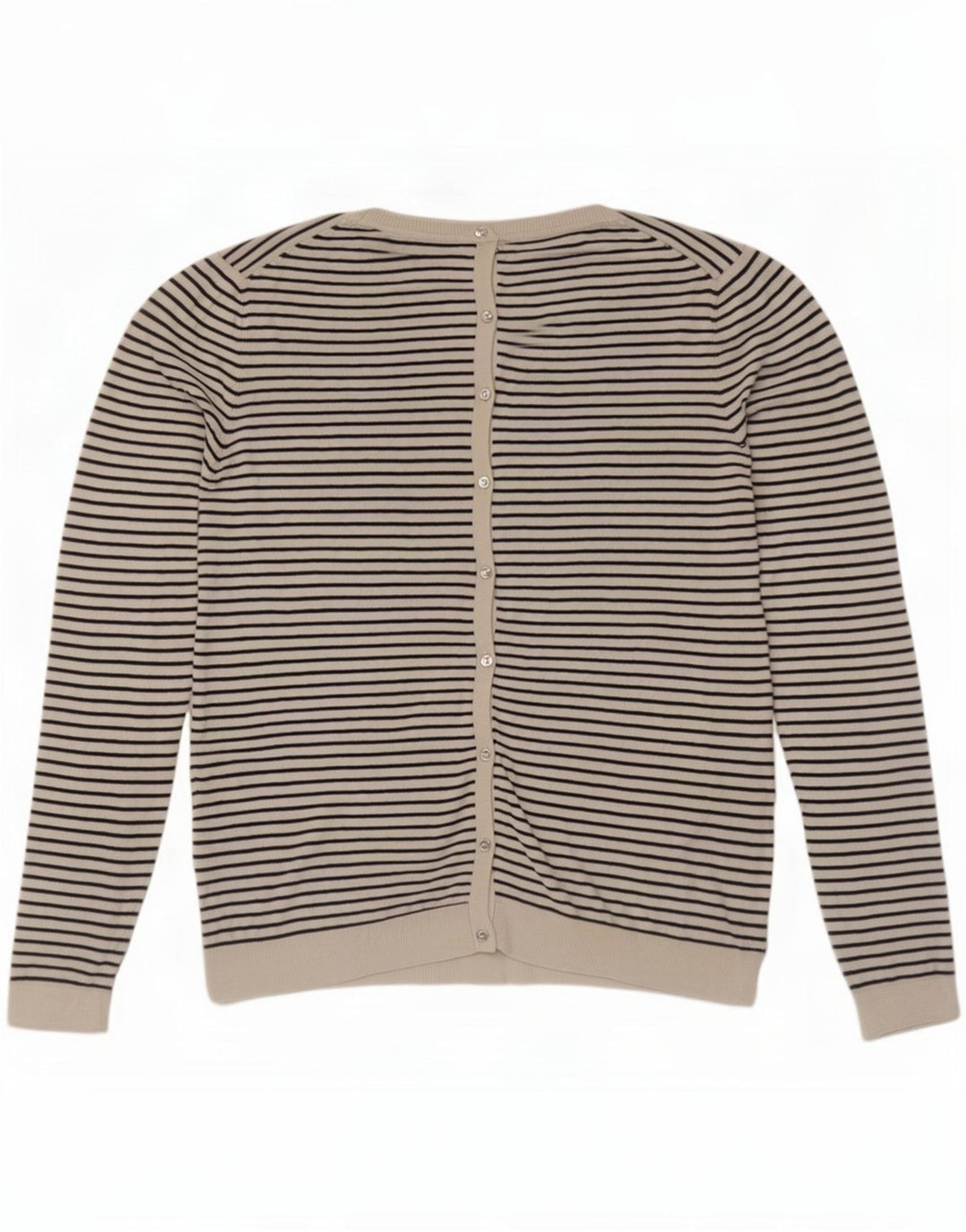 Massimo Dutti Pull Cardigan Femme UK 14 Grande Soie Rayée Blanche