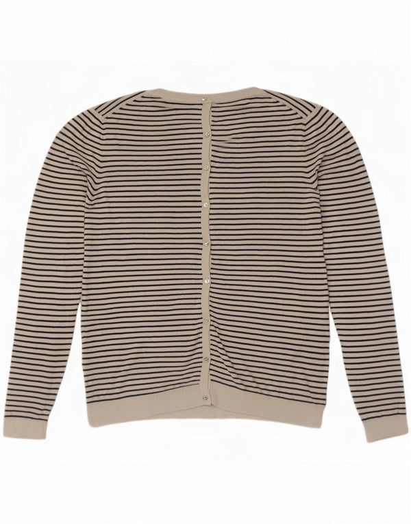 Massimo Dutti Pull Cardigan Femme UK 14 Grande Soie Rayée Blanche