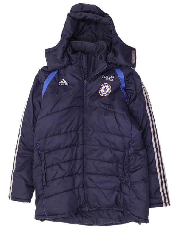 Adidas Chelsea FC Veste matelassée à capuche pour homme UK 46/48 XL Bleu marine Nylon