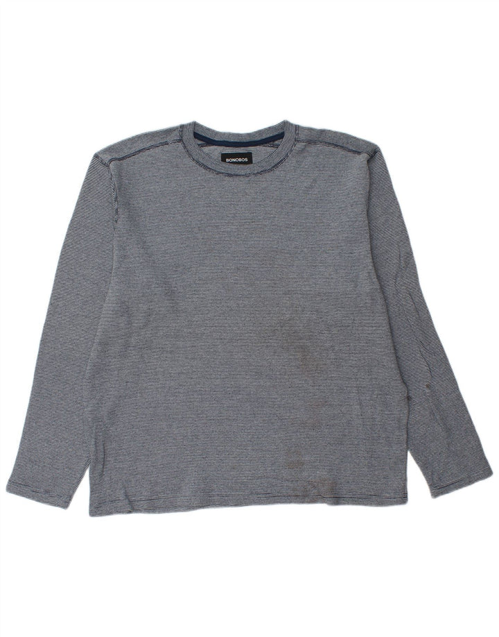 BONOBOS Haut Homme Manches Longues XL Bleu Rayure Coton