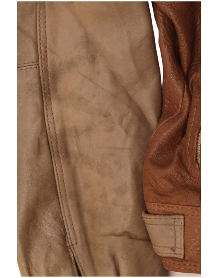 veste en cuir homme vintage IT 50 Grand cuir colorblock marron