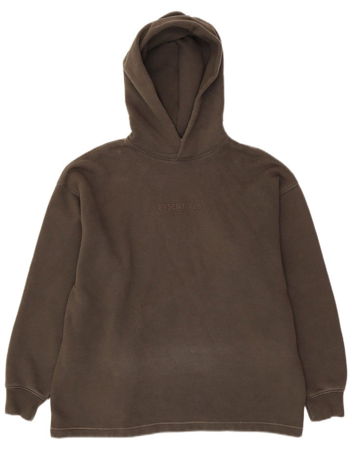 ESSENTIALS Pull à capuche coupe ample XS en coton marron pour homme