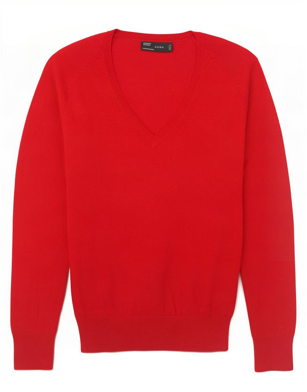 Zara Pull col V pour femme UK 12 Rouge moyen