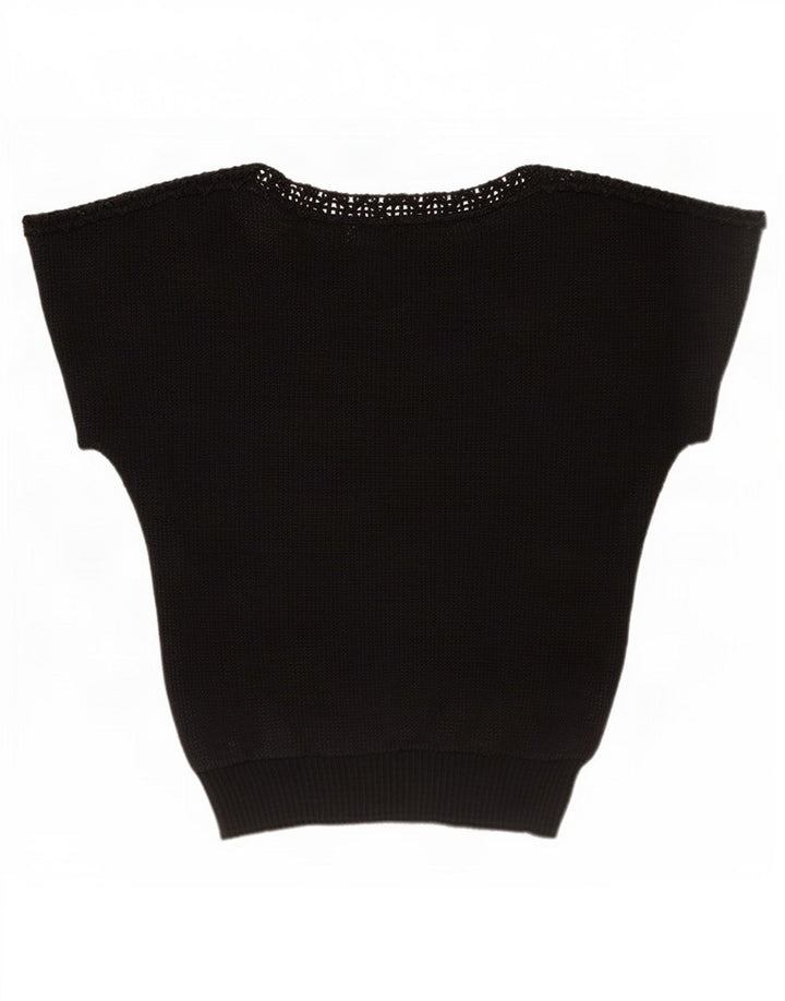 vintage Womens Crop See Through Batwing Blouse Top IT 42 Moyen Noir