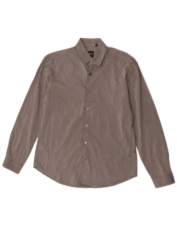 Hugo Boss Chemise Slim Fit en coton à fines rayures gris moyen