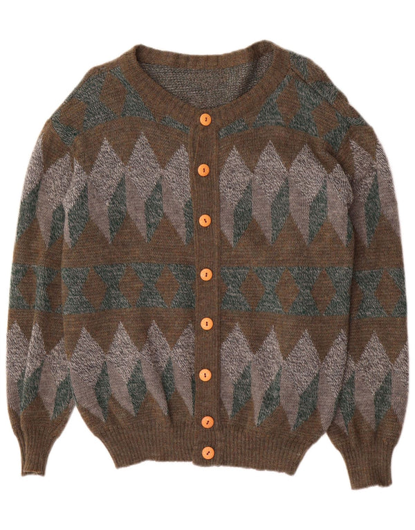 VINTAGE Pull Cardigan Homme Kaki Moyen Géométrique