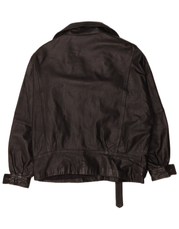 vintage Femme Veste de motard en cuir surdimensionné UK 14 Grand cuir noir