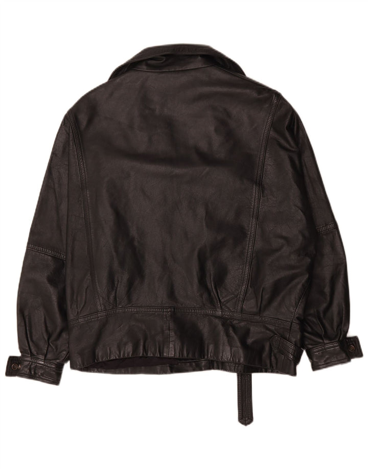 vintage Femme Veste de motard en cuir surdimensionné UK 14 Grand cuir noir