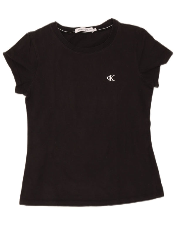 Calvin Klein Jeans T-Shirt Femme Top UK 10 Petit Noir Coton