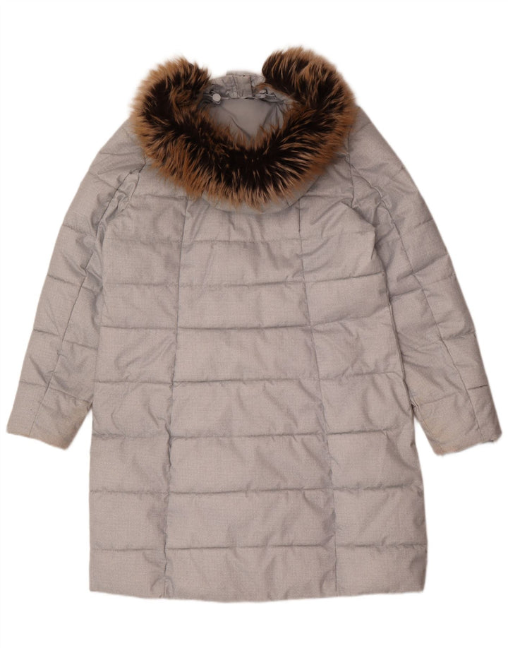 Barbour Manteau rembourré à capuche pour femme UK 16 Large Gris Polyester