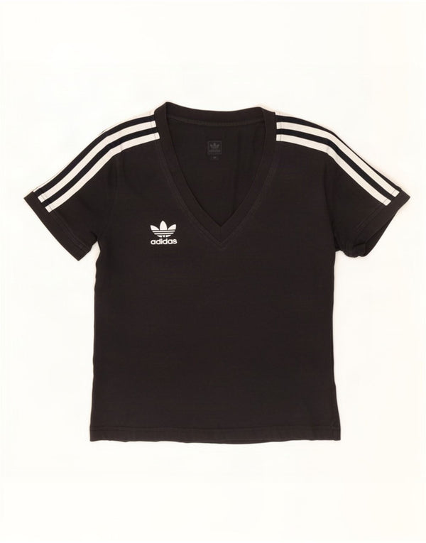 Adidas Womens T-Shirt Top UK 10 Petit Noir Coton