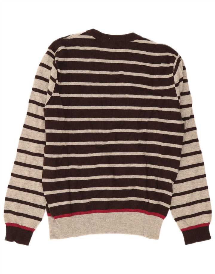 Invicta Pull à col rond pour homme en laine rayée grise