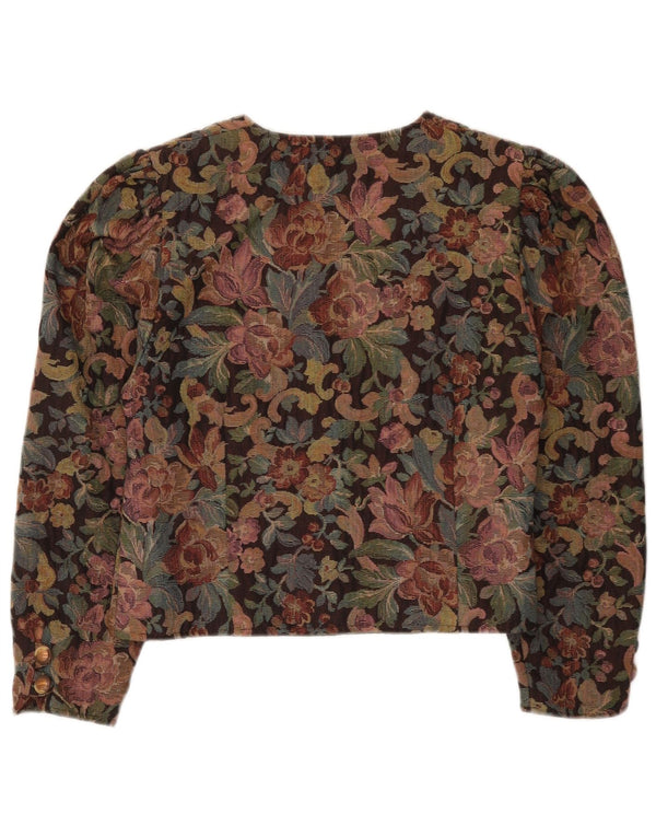 vintage Womens Crop Blazer Veste UK 12 Moyen Multicolore Floral
