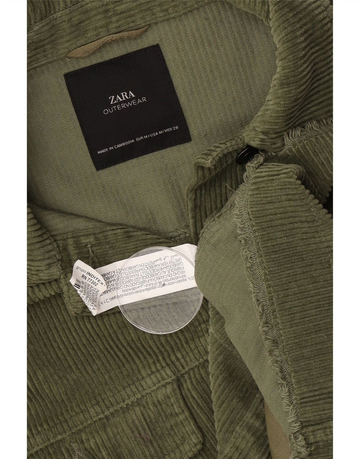 Zara Veste surdimensionnée en velours côtelé pour femme UK 14 Coton vert moyen