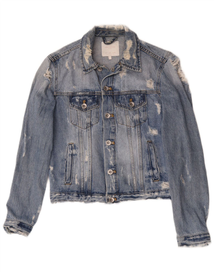 Zara Veste en jean vieilli pour femme UK 10 Petit Bleu