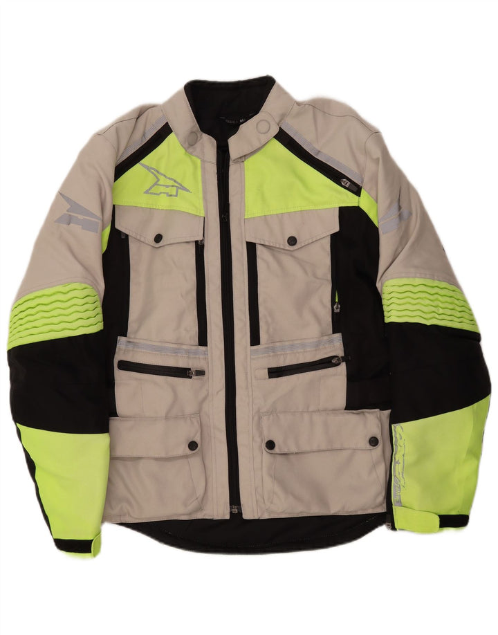 AXO Mens Graphic Racer Jacket UK 38 Medium Off White Colourblock Polyester