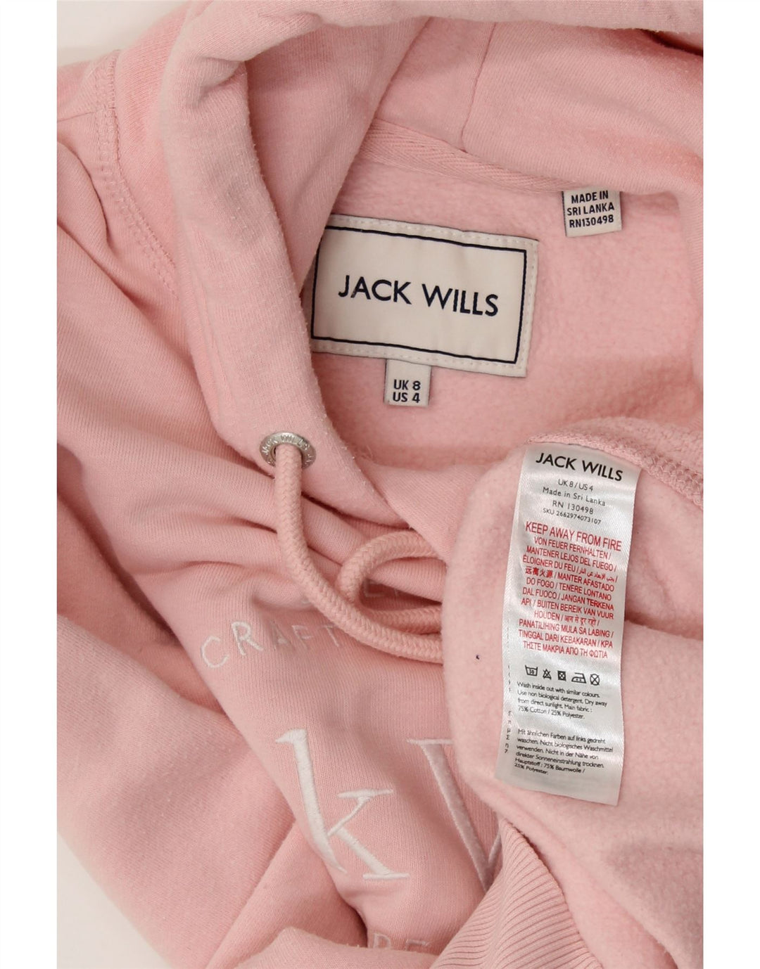 JACK WILLS Pull à capuche surdimensionné graphique pour femme UK 8 Petit coton rose