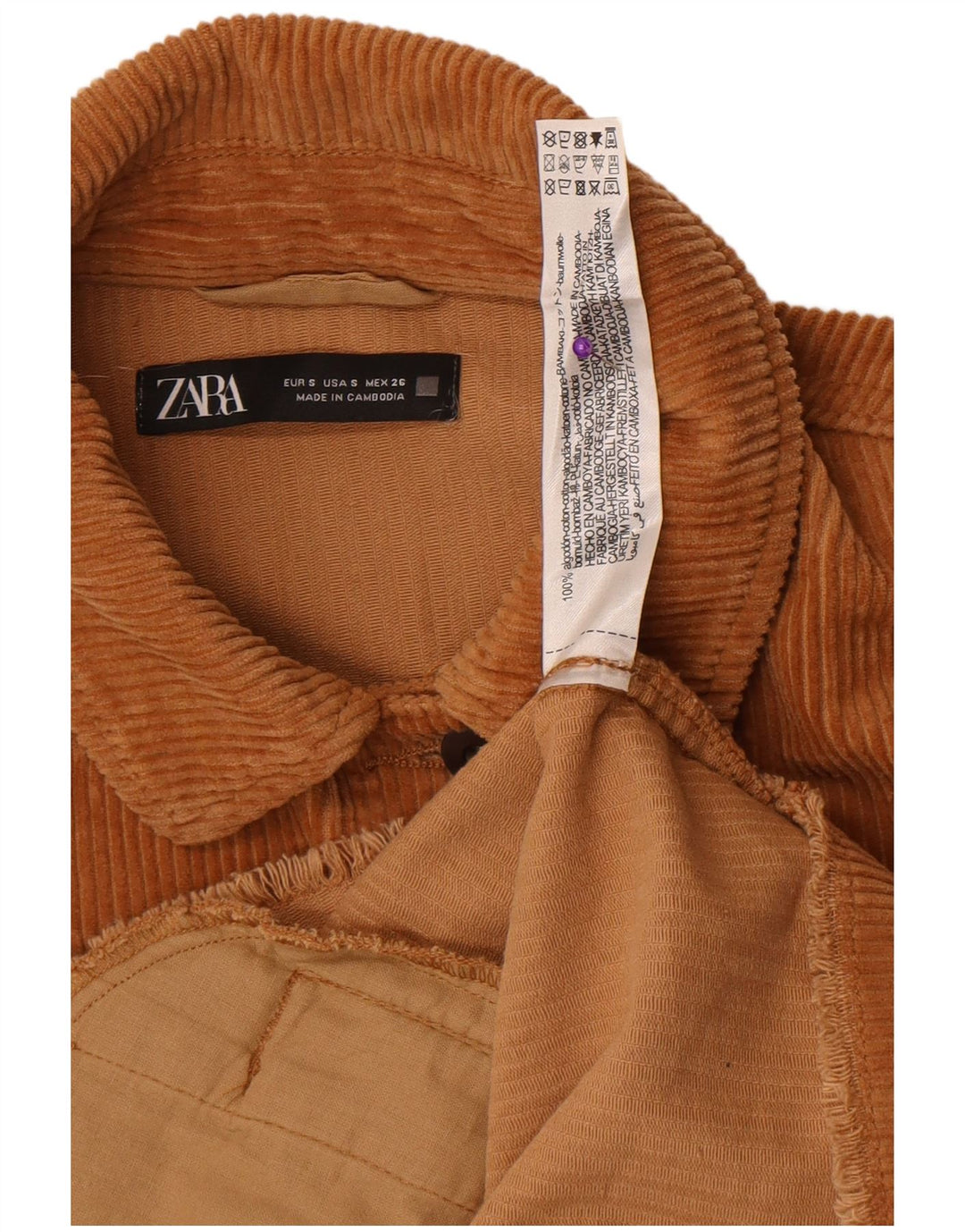 Zara Veste surdimensionnée en velours côtelé pour femme UK 10 Petit coton marron