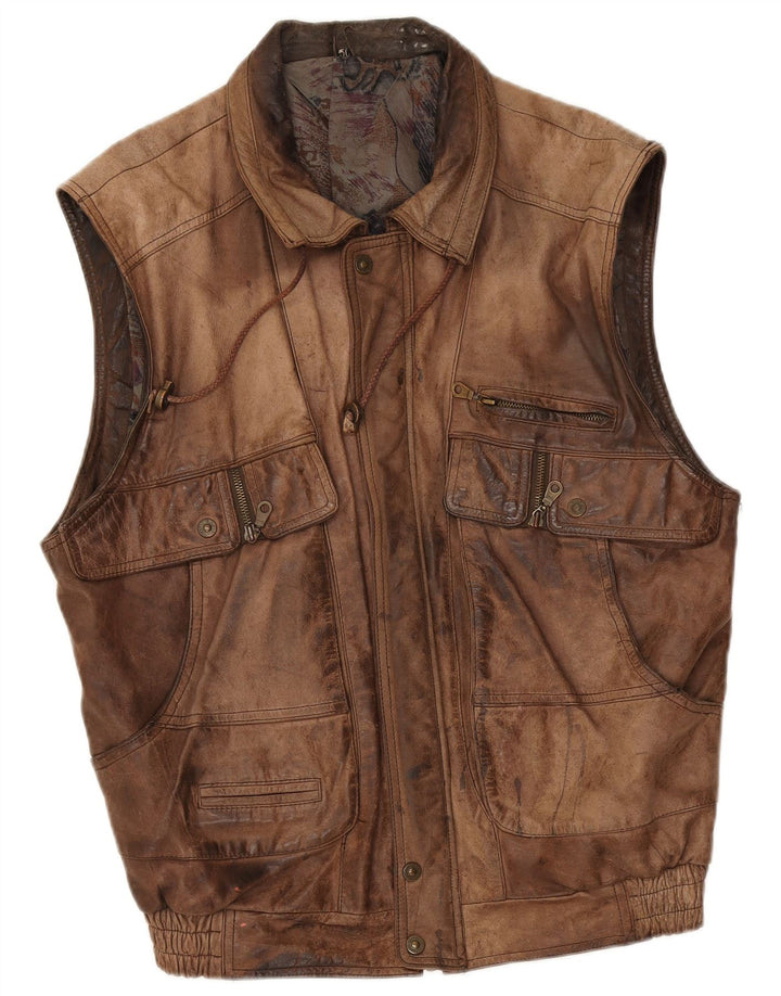 Gilet en cuir homme vintage IT 50 grand cuir marron