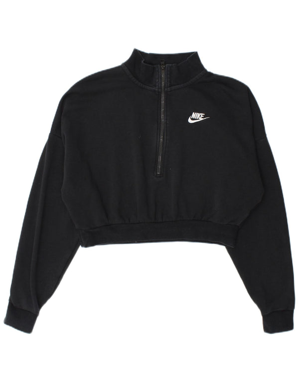 Nike Womens Crop Crop Zip Neck Sweatshirt Jumper UK 10 Petit Noir Coton