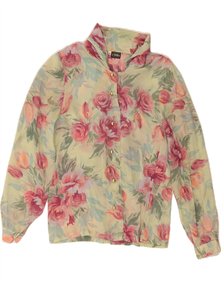 LORENA Womens Shirt Blouse IT 44 Medium Beige Floral Acetate Vintage Lorena and Second-Hand Lorena from Messina Hembry 