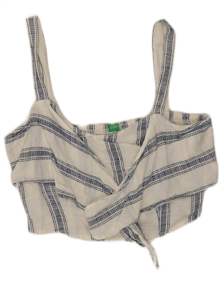 Benetton Haut Corset Femme UK 12 Coton Rayé Blanc Moyen