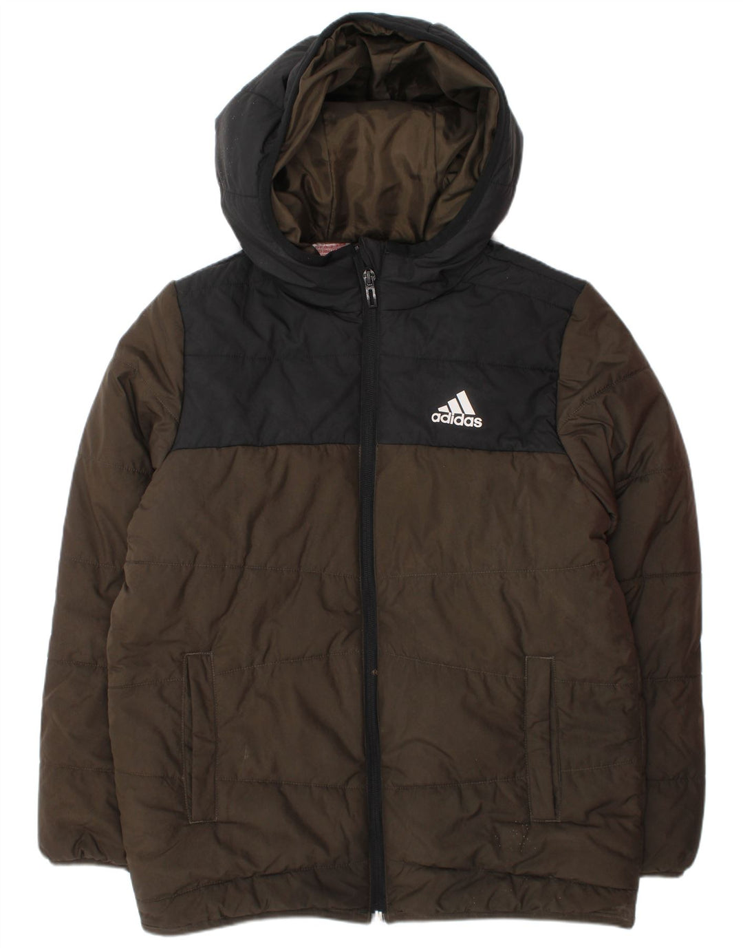 Adidas Veste matelassée à capuche pour garçon 9-10 ans Kaki Colourblock Polyester