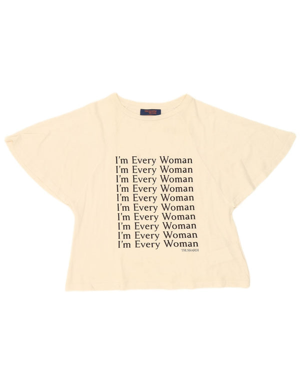 Trussardi Jeans T-Shirt Graphique Oversize Femme UK 6 XS Blanc Cassé