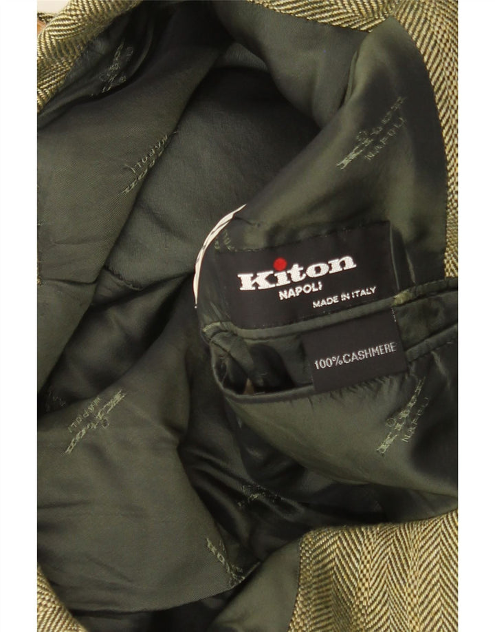 Kiton Veste blazer Napoli 3 boutons pour homme UK 38 Vert moyen à chevrons