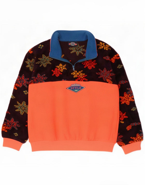 Santos Tefano Pull polaire à col zippé pour femme Large Orange Floral