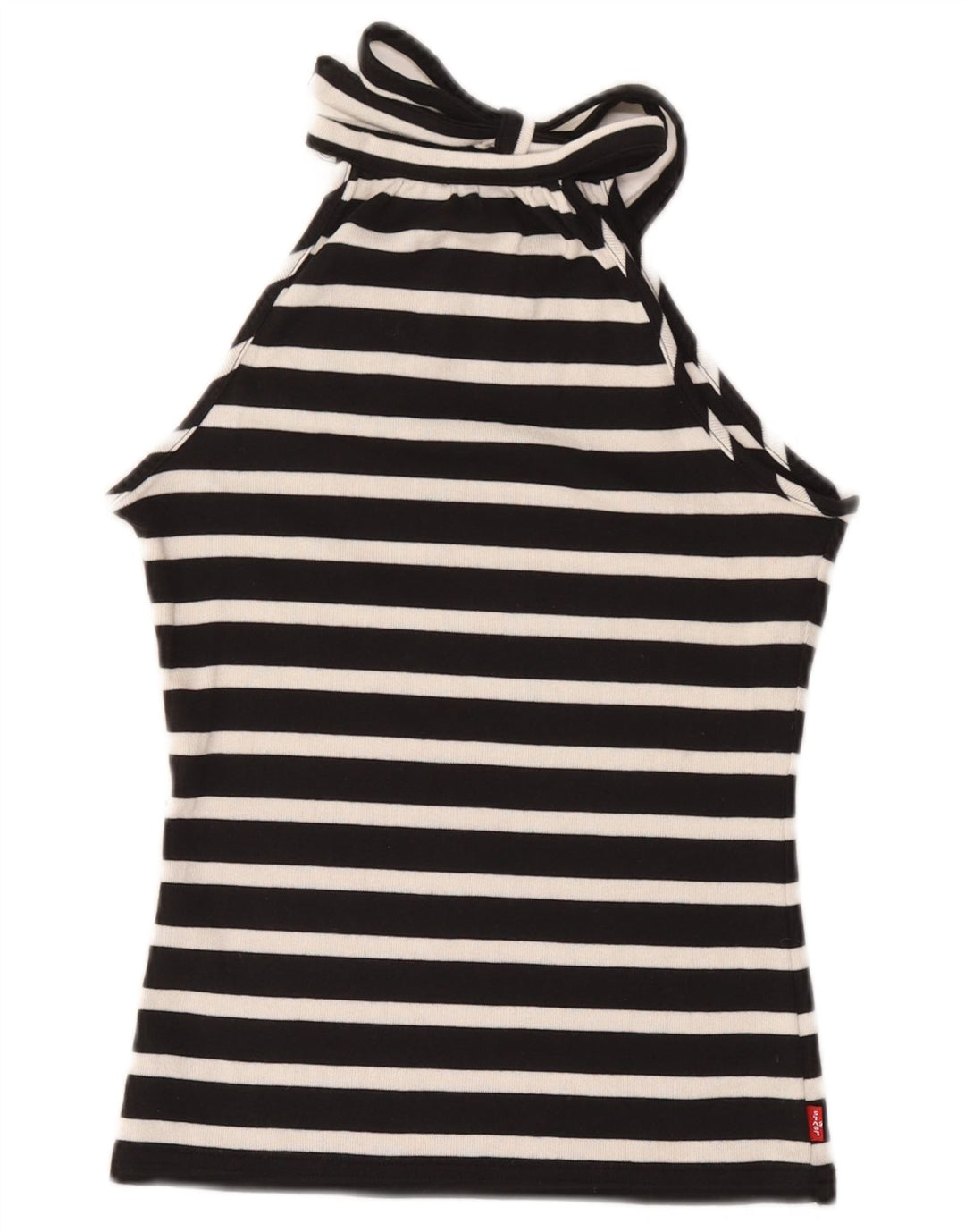 Levi's Crop Halter Top Femme UK 8 Small Noir Rayé Coton