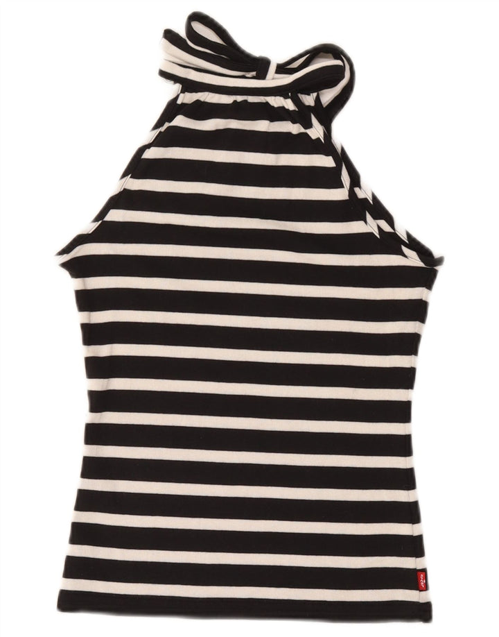 Levi's Crop Halter Top Femme UK 8 Small Noir Rayé Coton