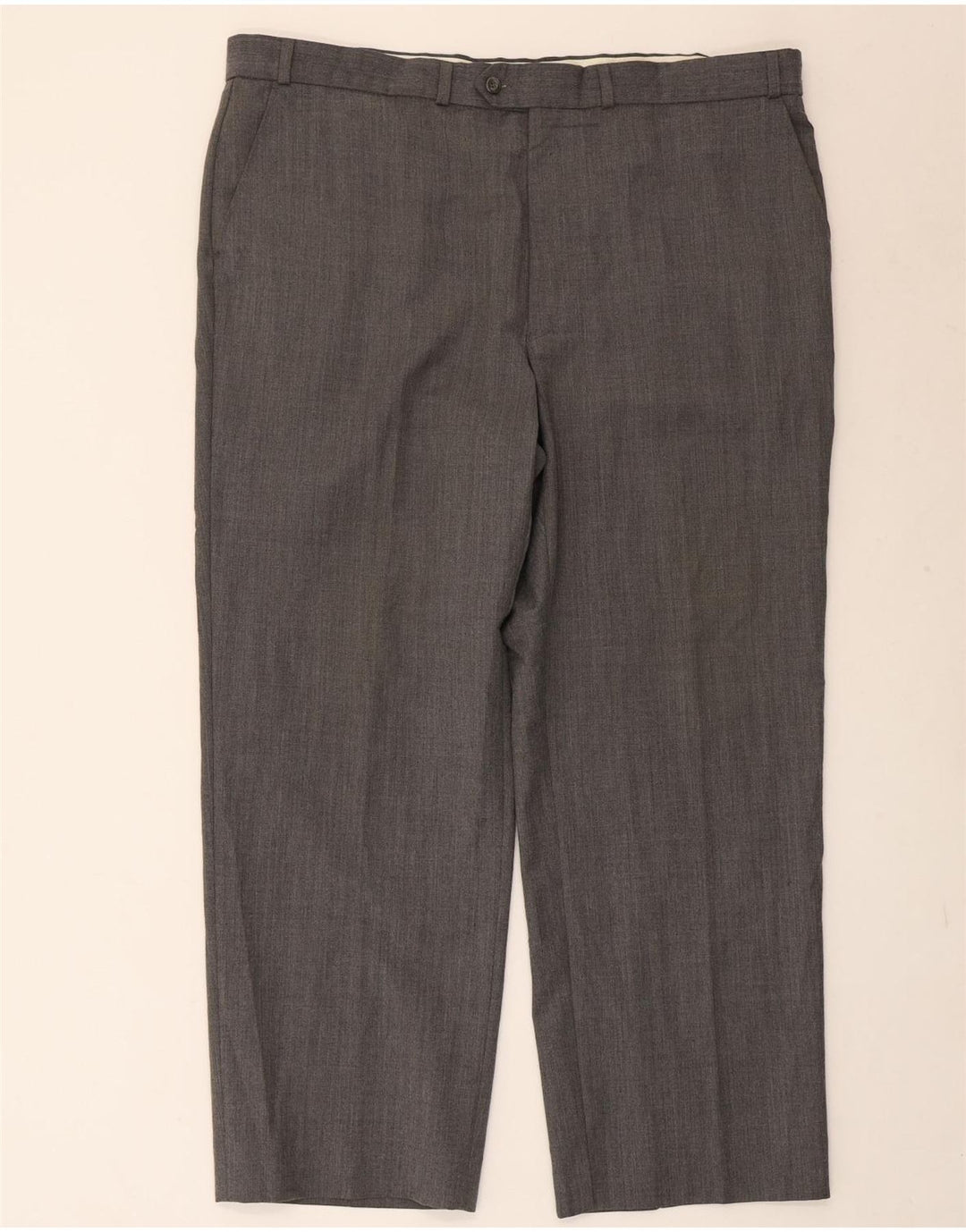 Marks & Spencer Pantalon de Costume Droit Homme W42 L29 Gris Rayé Polyester