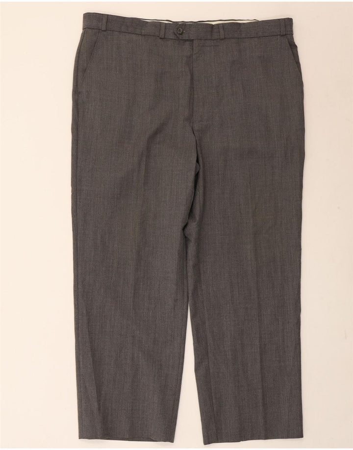 Marks & Spencer Pantalon de Costume Droit Homme W42 L29 Gris Rayé Polyester