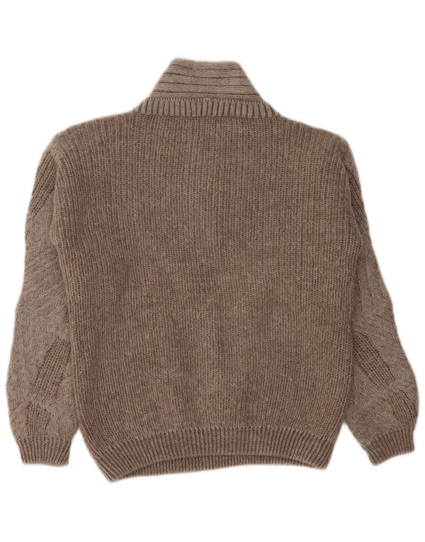 vintage Femme V-Col Jumper Pull UK 14 Moyen Gris Géométrique