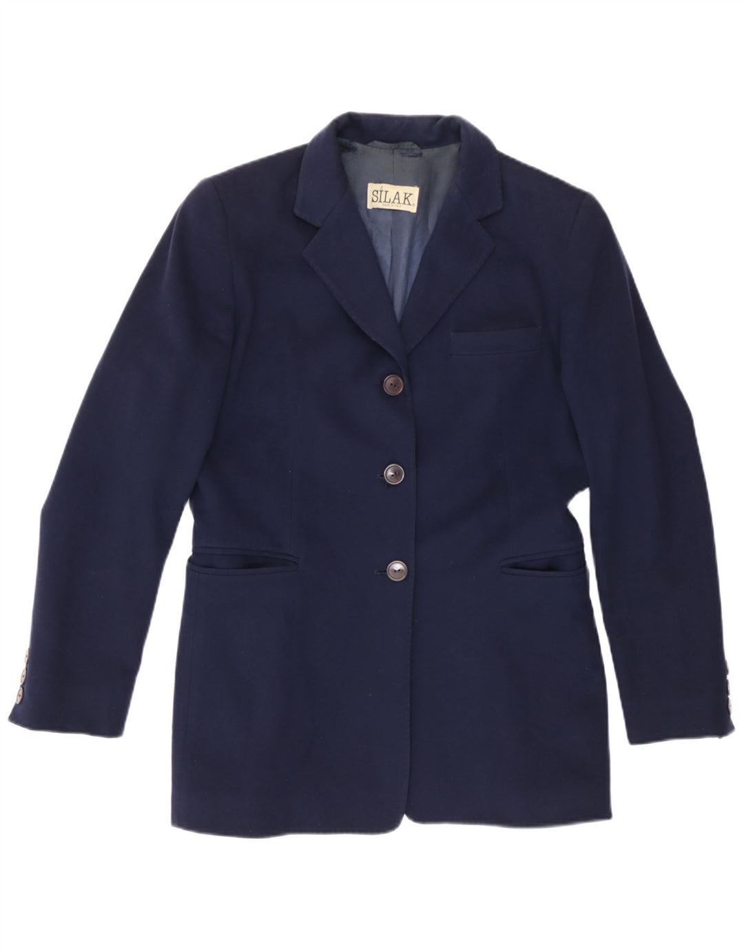 vintage Femmes Longline 3 Bouton Blazer Veste UK 14 Bleu Marine Moyen