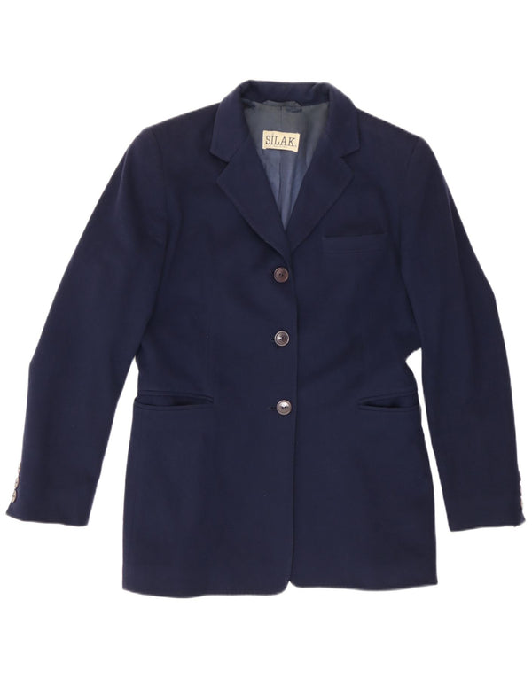 vintage Femmes Longline 3 Bouton Blazer Veste UK 14 Bleu Marine Moyen