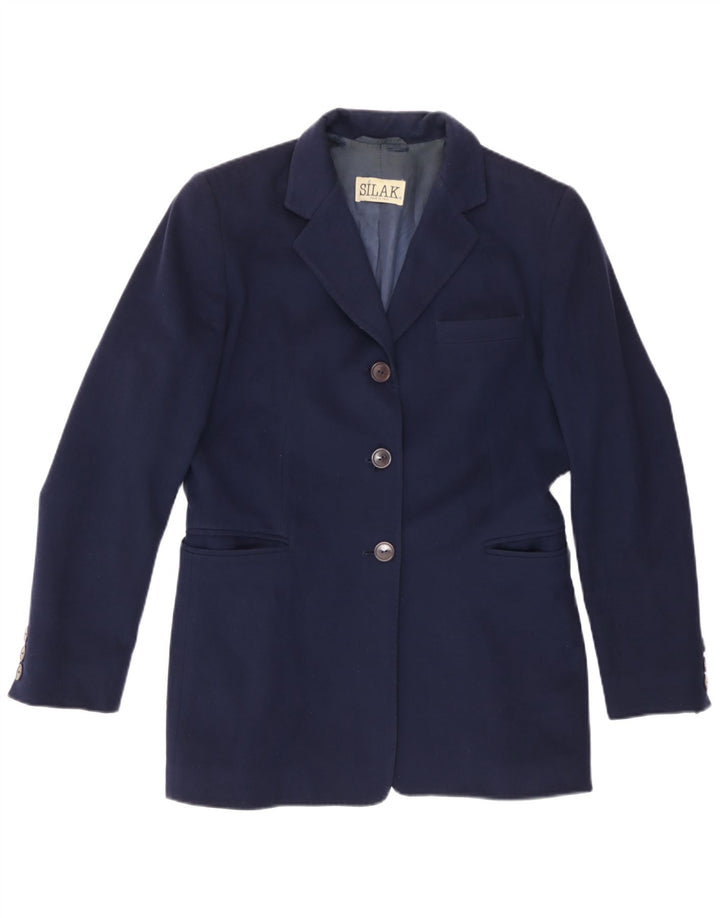 vintage Femmes Longline 3 Bouton Blazer Veste UK 14 Bleu Marine Moyen